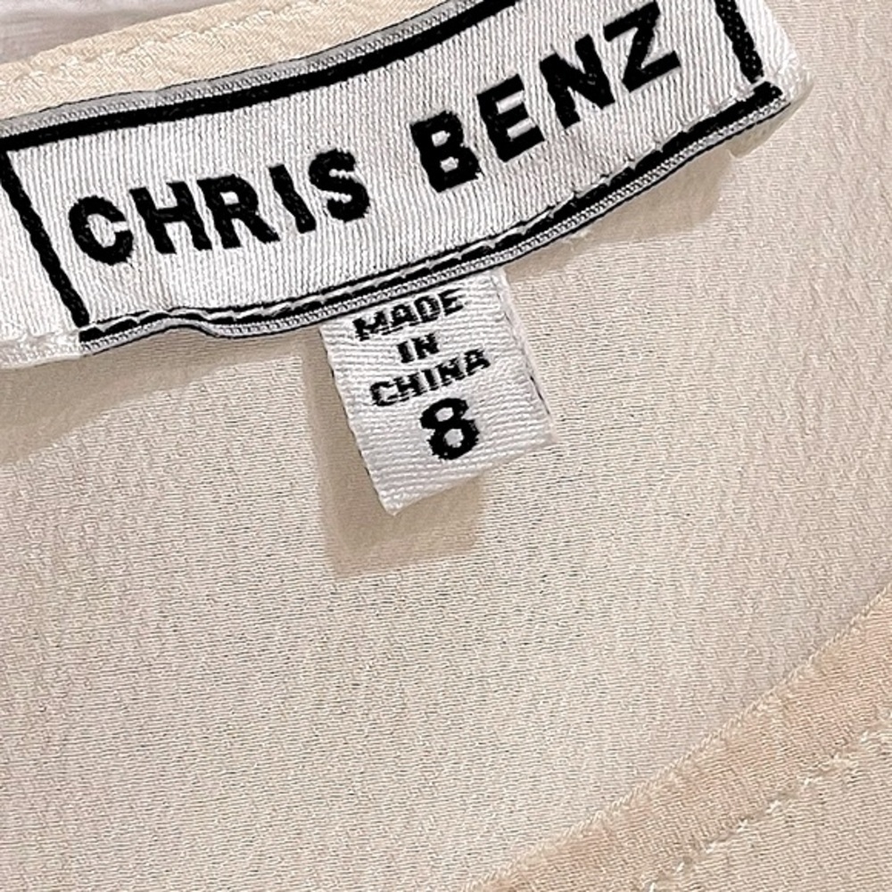 Chris Benz Semi Sheer Beige Silk Crepe Popover Top Tie Neck Size 8 - Picture 3 of 12